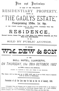 Document of sale of Gadlys Estate in 1882.