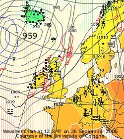 Weather chart at 12 GMT on 26 September 2005, courtesy Cologne University.