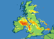 Heavy rain crossing the Irish Sea at 09 GMT towards Anglesey and Snowdonia (Courtesy of MeteoGroup).
