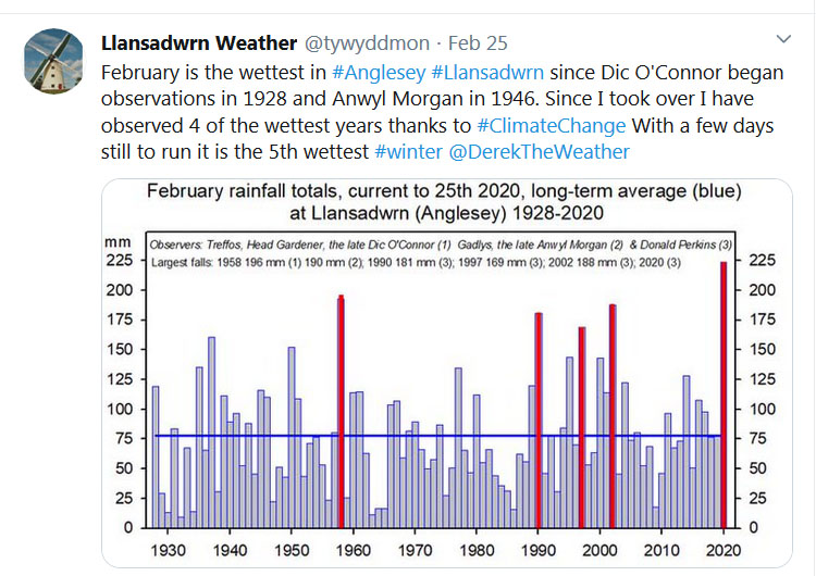 Tweet about wettest February on record.