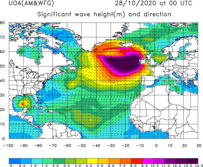 Significant high Atlantic waves at 0000 GMT on 28 October 2020, courtesy of the University of Athens.