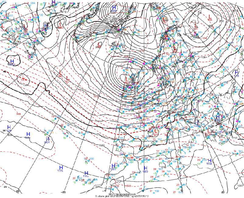 Storm Jorge MSLP at 1700 GMT on 29 Feb 2020. Courtesy of UQAM.
