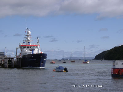 The research vessel 'Prince Madog' tied up at Menai Bridge pier. Photo © D Perkins 2001.