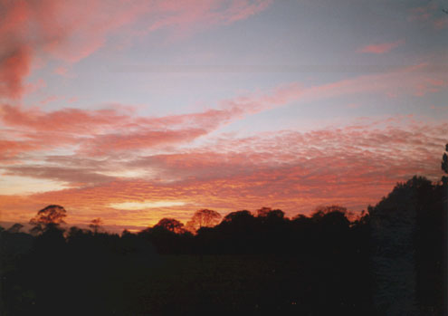Spectacular red sky seen at Llansadwrn on 26 October 1999 at 1705 GMT.