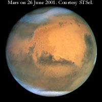 Hubble telescope best view of Mars ever on 26 June 2001. Courtesy of Space Telescope Science Institute.