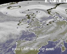 Meteosat image showing swirl of cloud associated with low to N Scotland on 29th at 0600 GMT: Courtesy of Ulm University.
