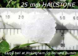 Large hail 25 mm that fell in Wokingham on 25 August 2005. Click for larger.