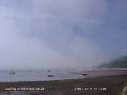 Sea fog in the Menai Strait at Beaumaris.