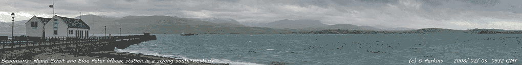 A windswept Menai Strait and Blue Peter LS at Beaumaris.