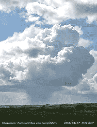 Cumulonimbus with precipitation at 1312 GMT: looking W in Llansadwrn.
