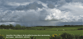 Snow falling on Carneddau from slow-moving cumulonimbus cloud.