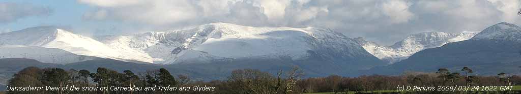 View of mountain snow from Llansadwrn.