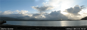 View S of the Menai Strait and Snowdonia with cumulus and  cumulonimbus clouds.