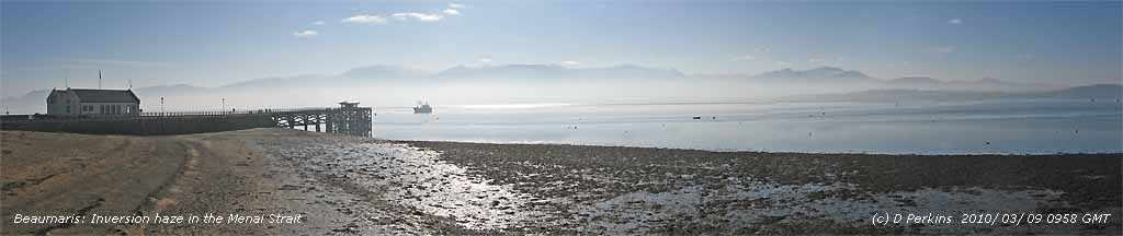 Inversion haze in the Menai Strait at Beaumaris.