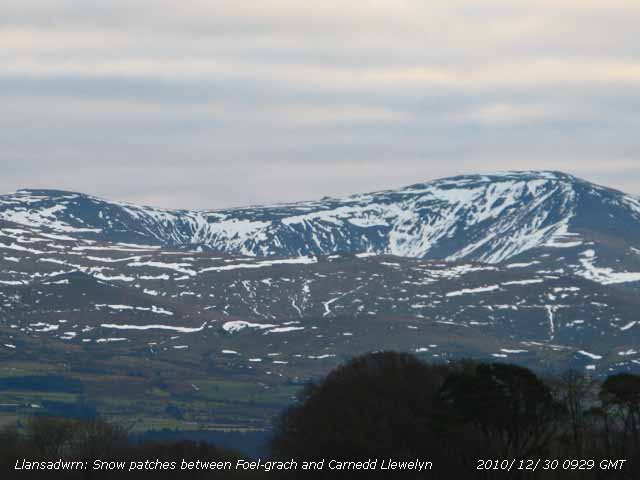 Snow-patches detail on the Carneddau Mountains.