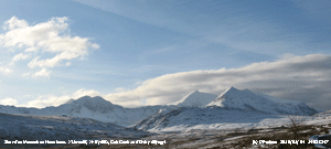 Snow cover on mountains of the Snowdon Horseshoe.