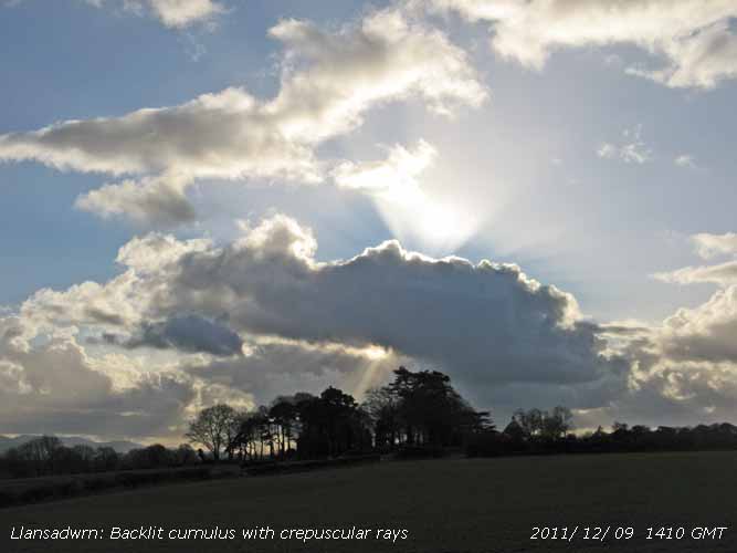 Backlit cumulus with upward & downward crepuscular rays.