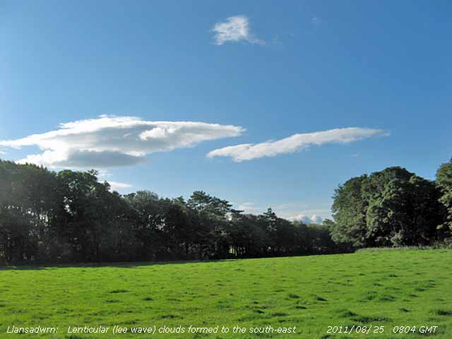 Lenticular clouds formed to the south-east.