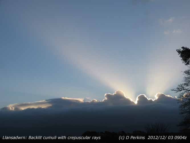 Mountain cumulus clouds with crepuscular rays.