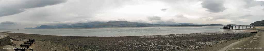 At Beaumaris a view of the Strait at low water with a few spots of rain.