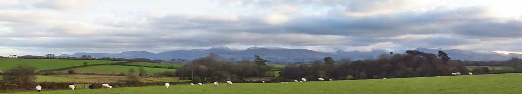View of Snowdonia Mountains from Llansadwrn.