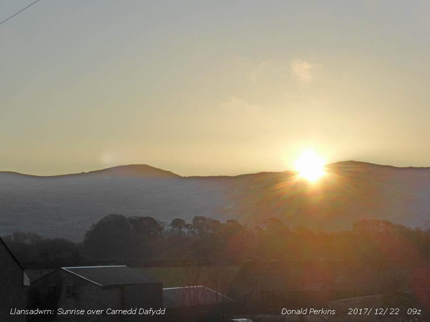 Sunrise over the Carneddau at 9 am.