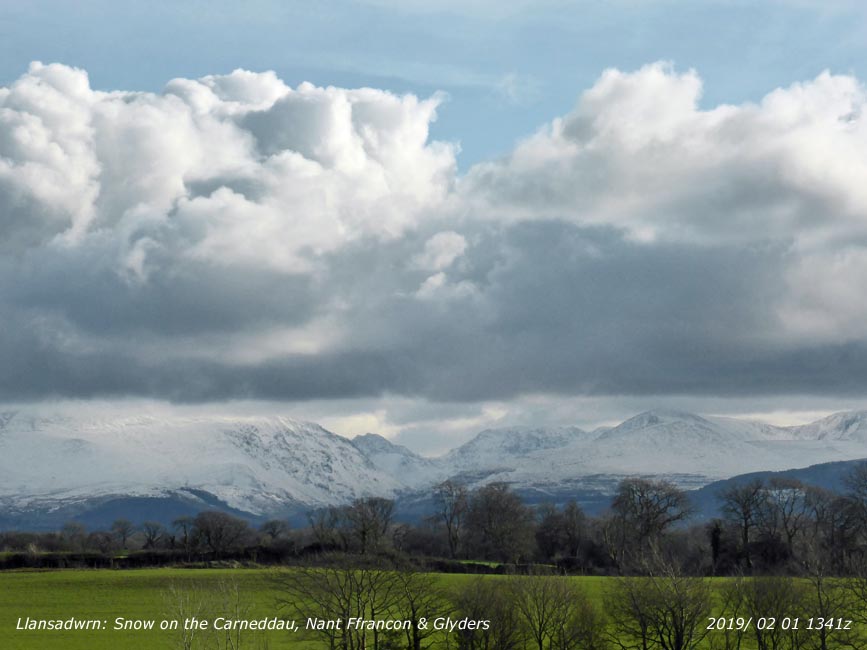 Snow on the Carneddau, Glyders and Nant Ffrancon Pass.