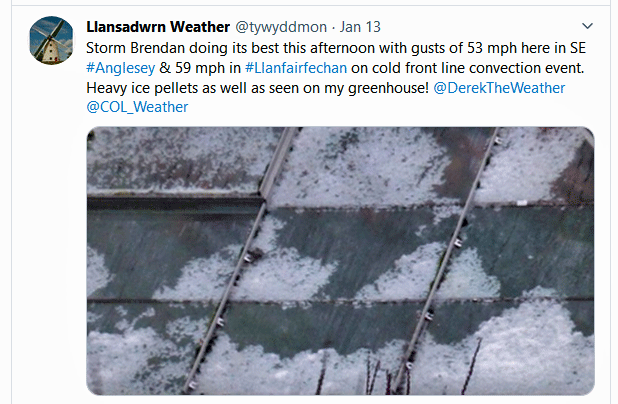 Tweet about Storm Brendan.