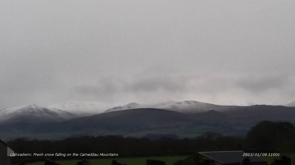 Fresh snow was falling on the Carneddau Mountains, Eryri.