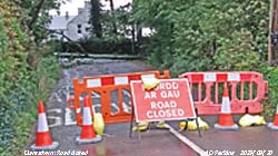 Tree down closes road to village in  Llansadwrn, Anglesey.