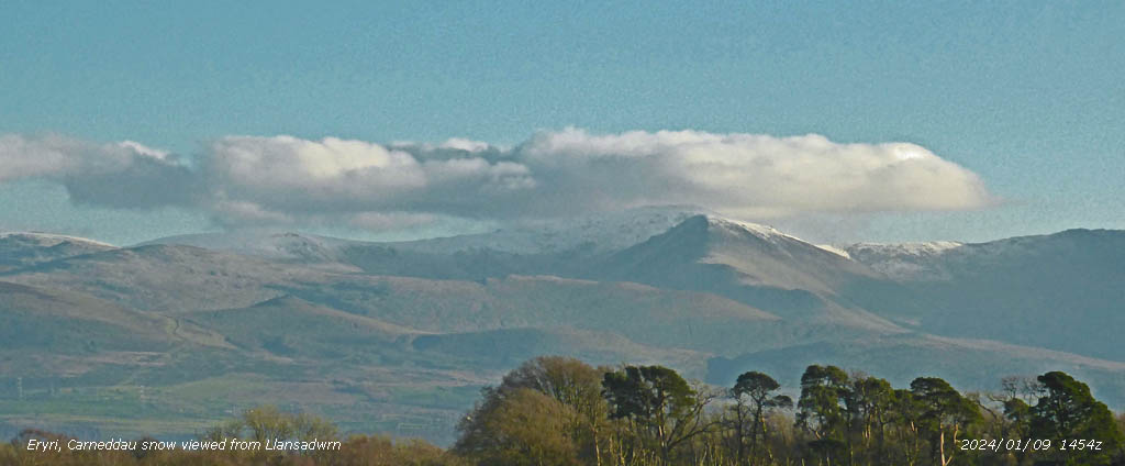 Snow on the Carneddau on 9 January 2024.