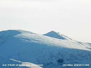 Snow cover on Yr Wyddfa on 17 January 2024.