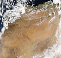 Dust raised in Morocco on 29 March 2004: NOAA AQUA image courtesy of RRT at NASA.