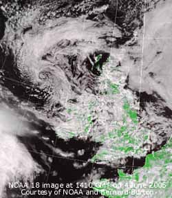 NOAA 16 image at 1410 GMT on 4 June 2005, courtesy of Bernard Burton. Click for larger. 