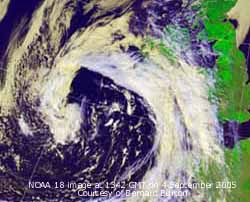 NOAA 18 image at 1342 GMT on 4 September 2005, courtesy of Bernard Burton. Click for larger. 
