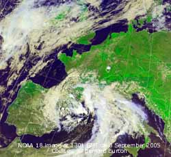 NOAA 18 image at 1301 GMT on 8 September 2005, courtesy of Bernard Burton. Click for larger. 