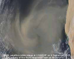 MODIS TERRA image at 1210 GMT on 4 September 2005, courtesy of the Rapid Response Team at NASA/GFSC.