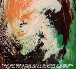 MODIS TERRA image at 1330 GMT on 28 May 2005, courtesy of the Rapid Response Team at NASA.