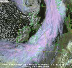 Meteosat MSG image (c) EUMESAT at 09 GMT on 24 August 2005, courtesy Bernard Burton.