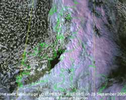 Meteosat MSG image (c) EUMETSAT at 15 GMT on 28 Sep 2005, courtesy of Bernard Burton. Click for larger. 