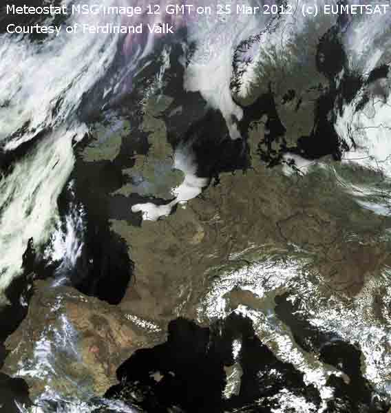Meteosat MSG image (c) EUMETSAT at 12 GMT on 25 Mar 2012, courtesy of Ferdinand Valk.