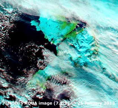 MODIS AQUA image (7.2.1) on 21 January  2013 courtesy of the Rapid Response Team at NASA/GFSC.
