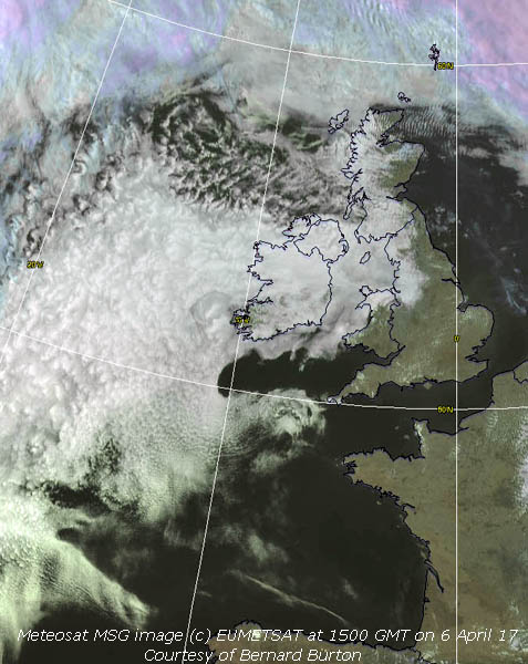 Meteosat MSG image (c) EUMETSAT at 15 GMT on 06 April 2017, courtesy of Bernard Burton.