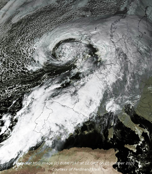 Meteosat MSG image (c) EUMETSAT at 12 GMT on 20 October 2020, courtesy of Ferdinand Valk.