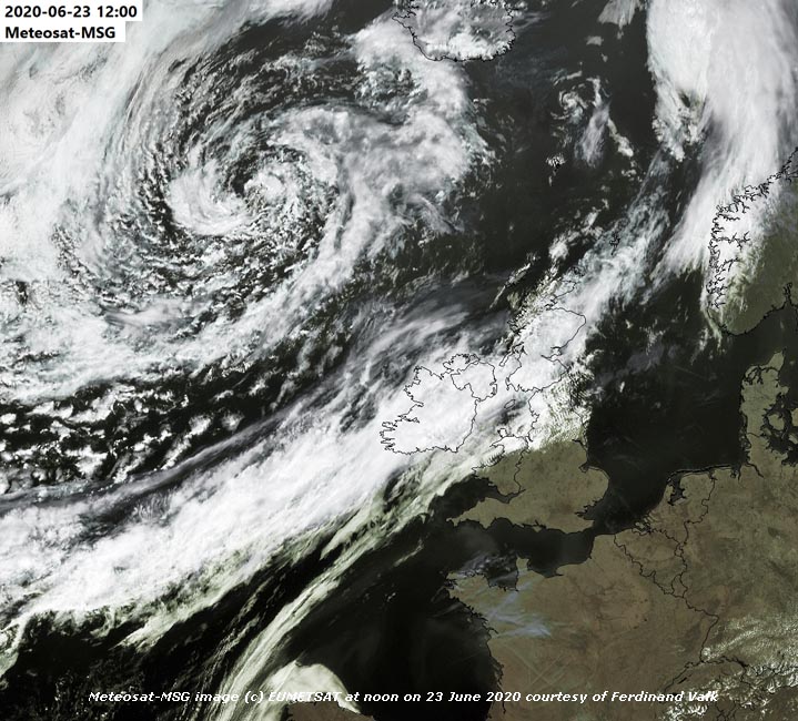 Meteosat MSG image (c) EUMETSAT at 12 GMT on 23 June 2020, courtesy of Ferdinand Valk.