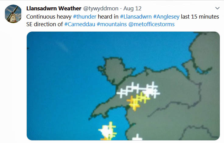 Tweet about the heavy thunder over the Carneddau Mountains...