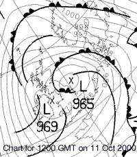 Met Office analysis chart for 11 Oct 2000: Courtesy of Georg Mueller, Top Karten.