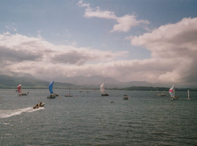 Cruising yachts running with spinnakers set in the regatta at Beaumaris on 11 August at 1000 GMT.