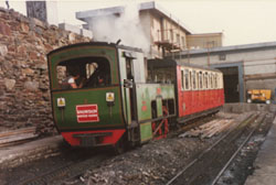 Train at the summit station on Snowdon, Wales. Photo &copy; 2000 D.Perkins.
