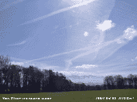 Contrails and cirrus clouds.